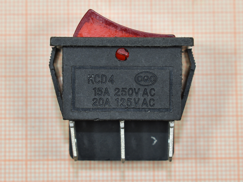 Выключатель одноклавишный широкий с красной индикаторной лампой, 15А, 250В